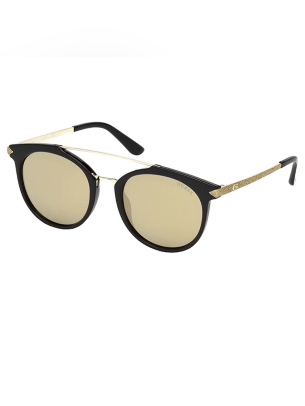 GUESS Retro Browline Pilot w/ Flash Lens Sunglasses With Case